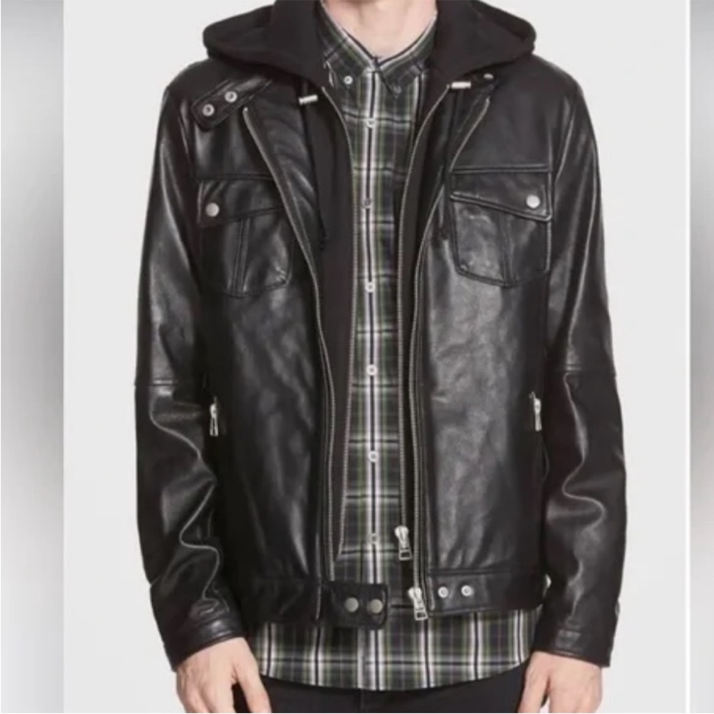 7 Diamonds Leather Jacket with removable hoodie